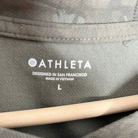 Athleta Farallon Printed Sweatshirt Women Large Green Hooded Cropped Athleisure - Picture 6 of 9